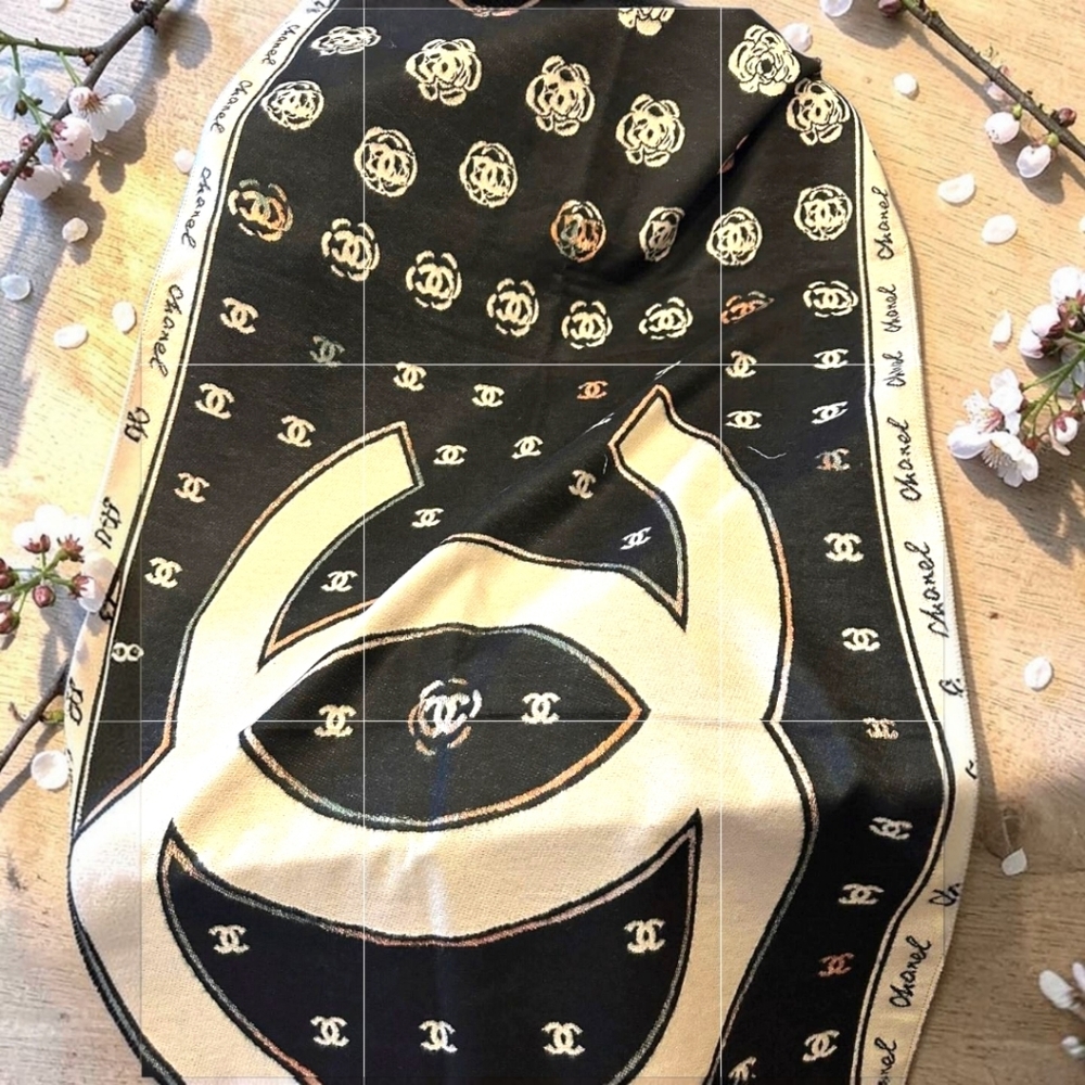 Black & Cream Logo Silk Scarf 6ft Long